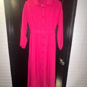 SHEIN Vibrant Pink Long Sleeve Dress